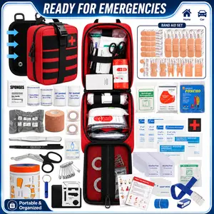 379PCS Versatile Tactical Emergency Kit, MOLLE Survival Supplies Bag with Bandages, Gauze Pads, Splint, Emergency Blanket, Scissors, Whistle & More for Camping, Hiking, Car Use