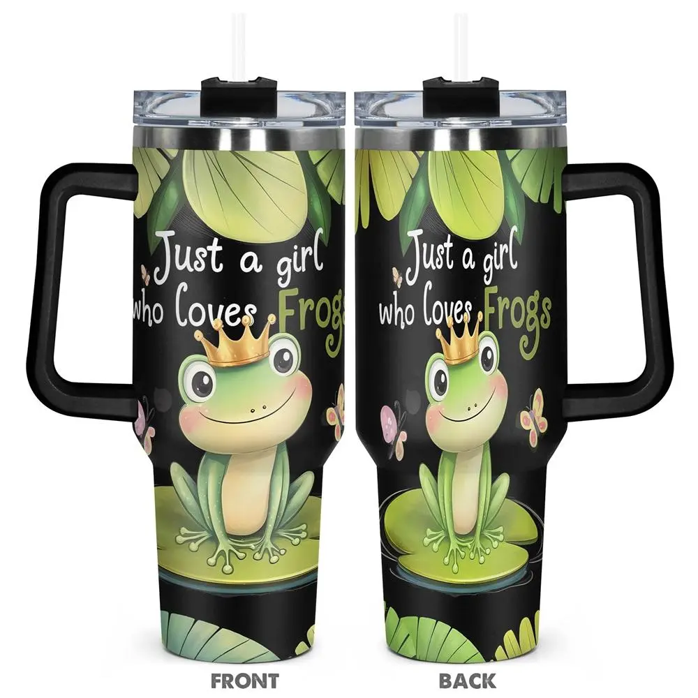 Frog Pattern Tumbler, 1 Count 40oz Stainless Steel Insulated Tumbler with Lid, Gift for Frog Lover, Drinkware for Home Office, Flasks