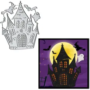 Halloween Castle Ghost  Dies for Card Making,  Bats Sets House Background Stencils Embossing Template for Scrapbooking DIY Cards Album Crafts Supplies