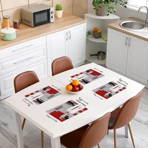 Feelyou 4-Piece Printed Placemat Set, 12"x18" Polyester Table Mats, Red Grey White Kitchenware for Indoor & Outdoor Table Top Decor