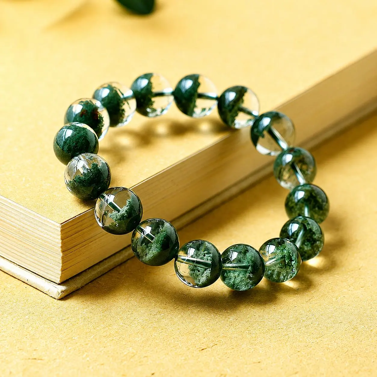 Premium Phantom Quartz Stretch Bracelet, Genuine Brazilian Green Garden Lodolite Beads, Natural Crystal Unisex Jewelry for Everyday Outfits, Y2K Stackable Accessory for Men and Women