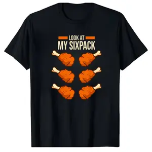 100% Cotton Fried Chicken Sixpack Graphic Funny Chicken Wings T-Shirt