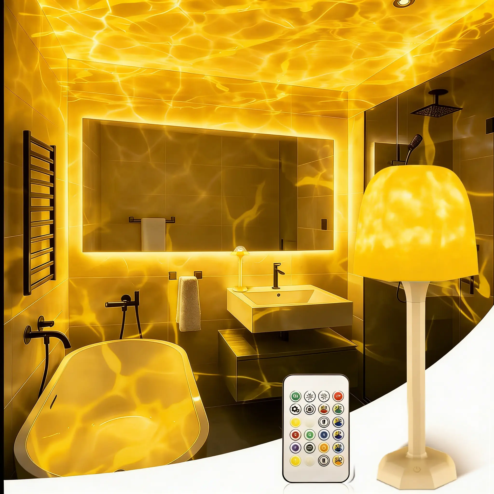Rechargeable IP65 Waterproof Shower Lamp Set - 16-Color Ocean Wave Projector, Remote & Touch Control, 3 White Modes, USB-C, for Bathroom & Spa (Home Improvement Novelty Lighting Gift)