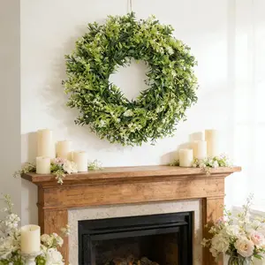 Spring and summer eucalyptus leaf and flower wreaths for door decoration, clover and angelica for indoor Christmas party setup, green plants for the front door of the house, with durable artificial wreath hangers