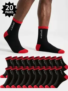20 Pairs of Men's Mid-Calf Socks Men's Socks Men's Moisture-Wicking Sports Socks Lightweight Mid-Calf Socks Ideal for Home, Leisure, and Sports Spring and Summer Wear