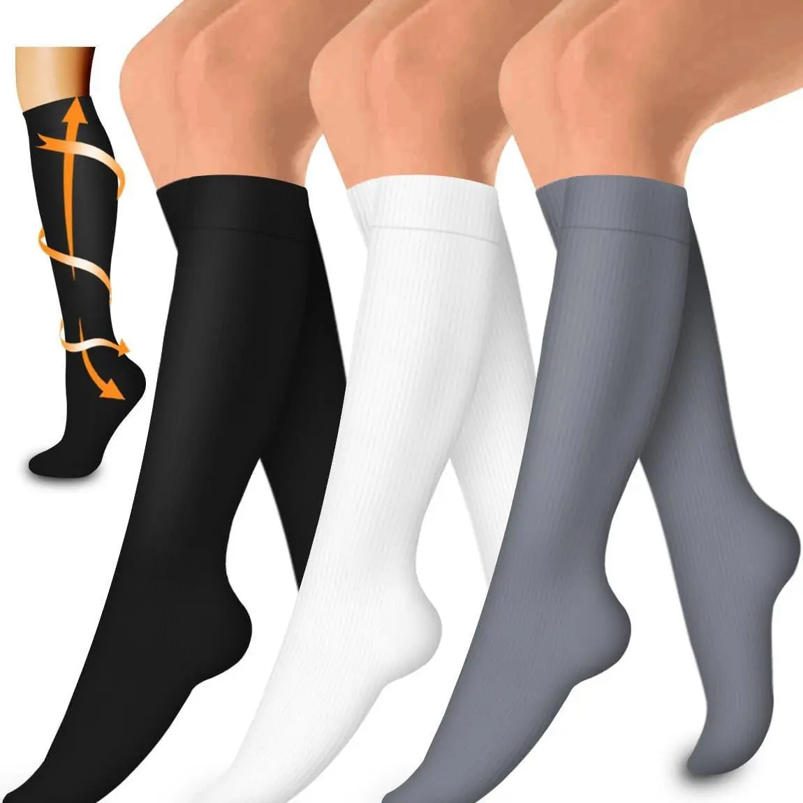 3 Pairs/6 pairs Compression Socks 20-30 mmHg Long Knee High Socks for Women Men Support Athletic Travel Daily Wear