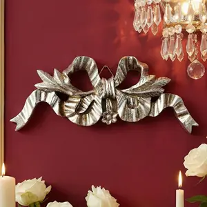 Resin Bow Wall Decor, Vintage & Silver Color, Home Living Room, Study, Bedroom, Restaurant, Hotel Wall Decoration