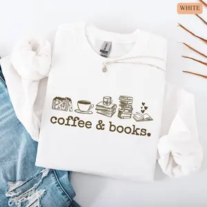 Coffee & Books Sweatshirt, Book Lover Crewneck, Bookworm Tee, Bookish Reading Teacher Top, Coffee Lover Booktrovert Gift, Librarian Sweater, Read Book Cotton Tee Unisex