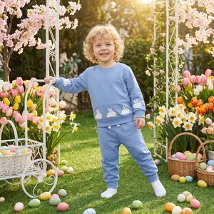 Toddler Baby Easter Outfit Bunny Long Sleeve Sweatshirt and Solid Joggers 2 Piece Set