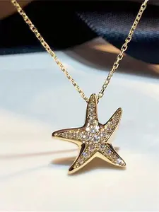 Starfish Design Cubic Zirconia Necklaces for Women & Girls, Fashion Jewelry for Party, Daily Clothing Decor, Trendy All-match & Exquisite Jewelry for Birthday Gift, Charms Necklace, CZ Neck Chain
