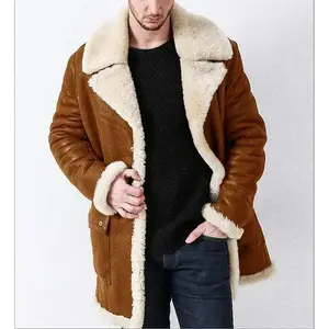 Men's Faux Leather Fleece Coat Jacket - Long Sleeve Casual Style Outerwear  for Menswear Classic