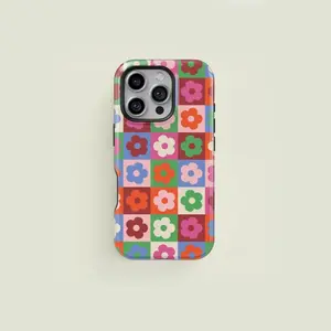 Checkered Colorful Floral Rugged 2-in-1 Shockproof Smartphone Protective Case Cover with a durable, shock-absorbing, stylish design. Compatible with iPhone 17 16 15 14 13 12 11 Pro Max Pro Plus Samsung Galaxy S25 S24 S23 Ultra Accessories