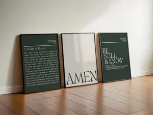 Modern Christian Wall Art Set of 3,Psalm 23 Green Digital Bible Verse Poster Unframed  s, Minimalist Home Decor, Poster Unframed  able Neutral Art, Amen Poster Unframed