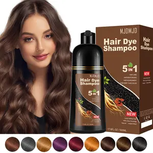 Dark Chocolate 5-in-1 Hair Dye Shampoo – Natural Herbal Formula for Gray Hair Coverage, Instant Hair Color in Minutes, Long-Lasting Color for All Hair Types & Root Touch Up, 500ml