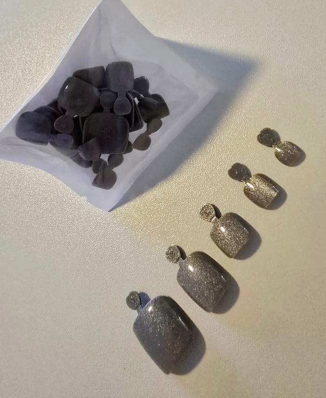 Glitter CatEyes Toe Nails Short Square Shape Pearlescent 8 Colors Non-Custom Press-ons with Prep Kit Green Burgundy Champaign Pink Grey Silver Black Purple Light Cream Pink