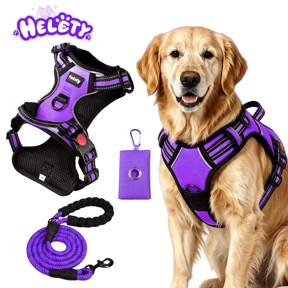 HELETY 3-Piece No-Pull Dog Harness Set with Leash and Waste Bag Holder, Adjustable Reflective Vest, S–XL HELETY 3-Piece No-Pull Dog Harness Set with Leash and Waste Bag Holder, Adjustable Reflective Vest, S–XL
