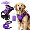 HELETY 3-Piece No-Pull Dog Harness Set - Adjustable S-XL Sizes, Detachable Oxford Nylon, Night Reflector, Locking Buckles, Easy to Use, Dual Front & Back D-Ring Clips, Flexi Leash, Built-In Poop Bag Holder, for Daily Walking