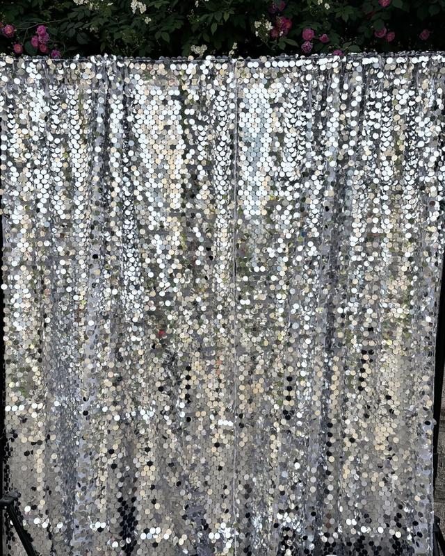 GLITZ HAPPY Silver Sequin　Backdrop 8 ft x 9 ft Shiny Wall Backdrop  for Birthday Christmas Wedding Parties Hanging Glitter Photo Studio Backdrop with 4 Inch Rod Pocket