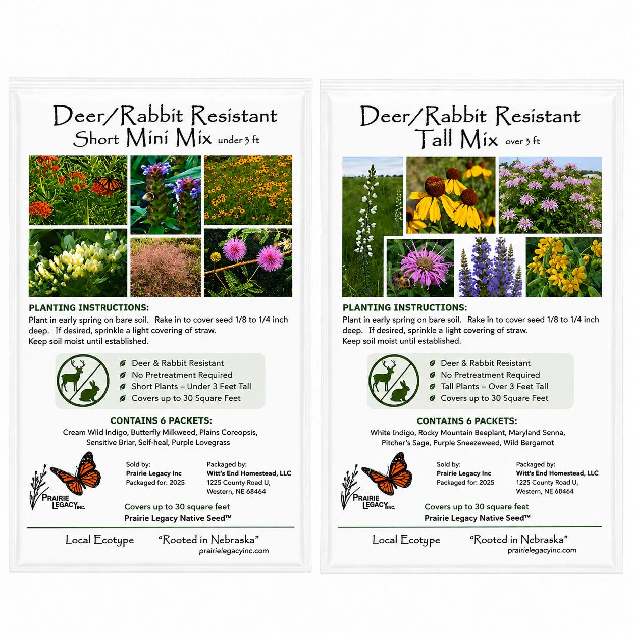 Deer & Rabbit Resistent Wildflower Bundle | Tall & Short Mini Mixes | Prairie Legacy Inc.