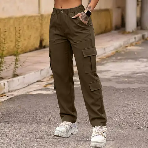 Women’s Y2K Solid Wide-Leg Cargo Pants - Multi-Pocket Design Pants for Commuting, Casual Comfortable Women’s Bottoms Ideal as Gifts, Cargo Pants Women