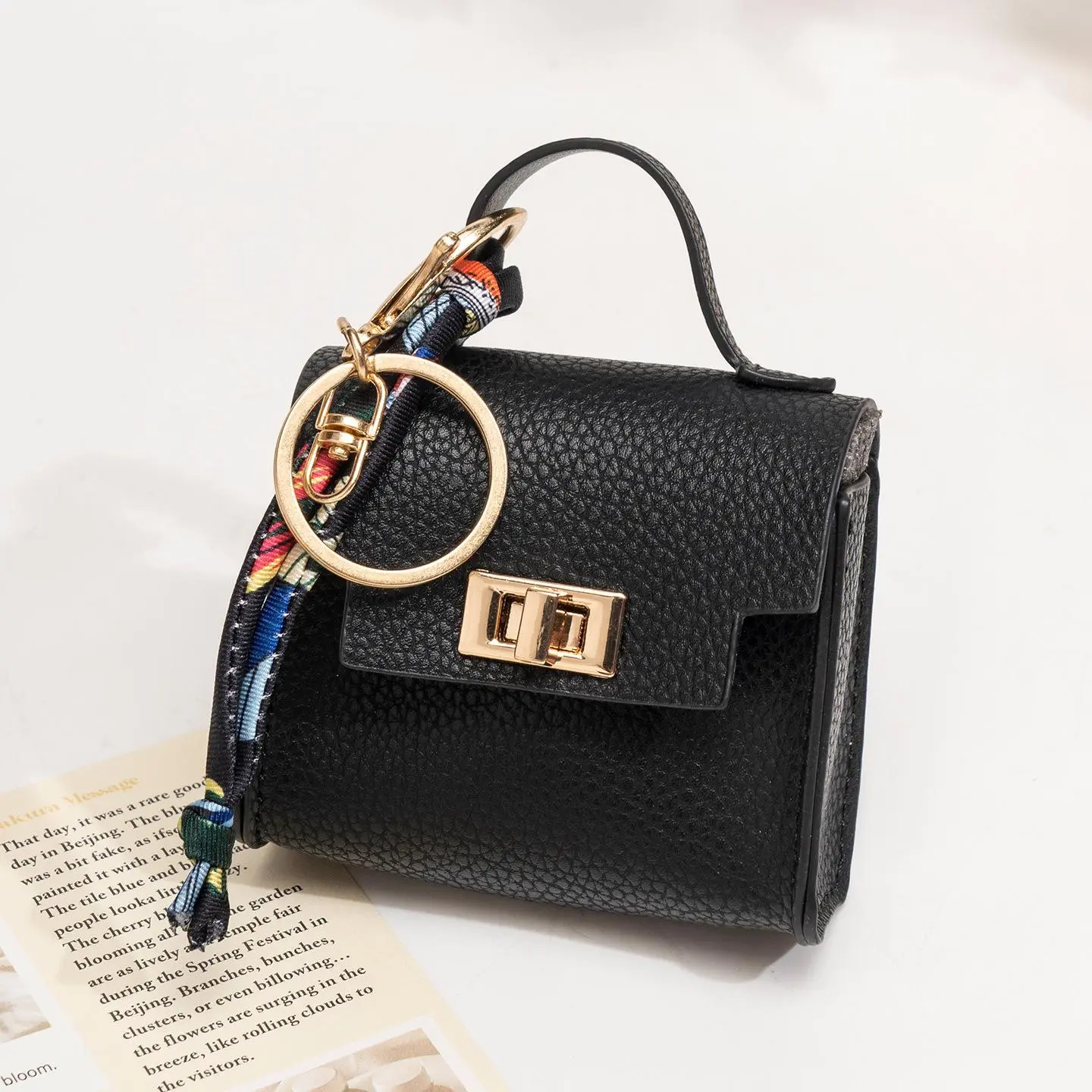 Mini Square Bag Pendant Keychain - High Quality Leather with Colorful Strap, Cute Car Keychain & Bag Charm Accessory