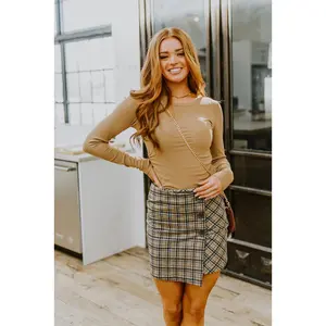 Hold Me Tight Ribbed Long Sleeve Top In Tan