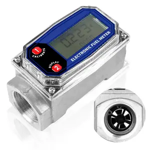 Digital Turbine Flow Meter Digital LCD Display with NPT Counter Gas Oil  Flowmeter for Measure Diesel Kerosene Gasoline (1 Inch)