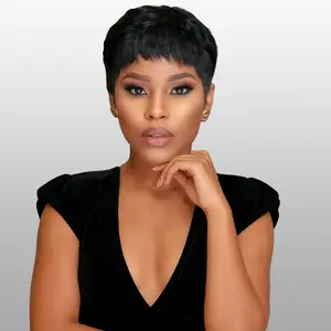ShowReal Short Curly Wigs Short Pixie Cut Wig Human Hair for Black Women Full Machine Made Wigs 4 Inch Size 22.5 Inch Cap Head Versatile Style