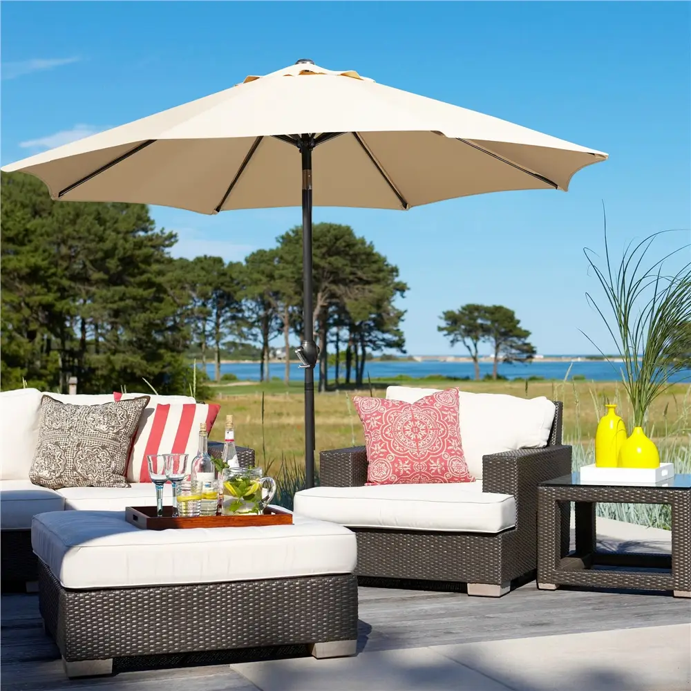 Yaheetech 7.5/9/10/11FT Patio Umbrella , 6/8 Ribs Outdoor Umbrella Patio Yard Market Table Umbrella with Push Button Tilt & Crank for Garden/Beach/Law