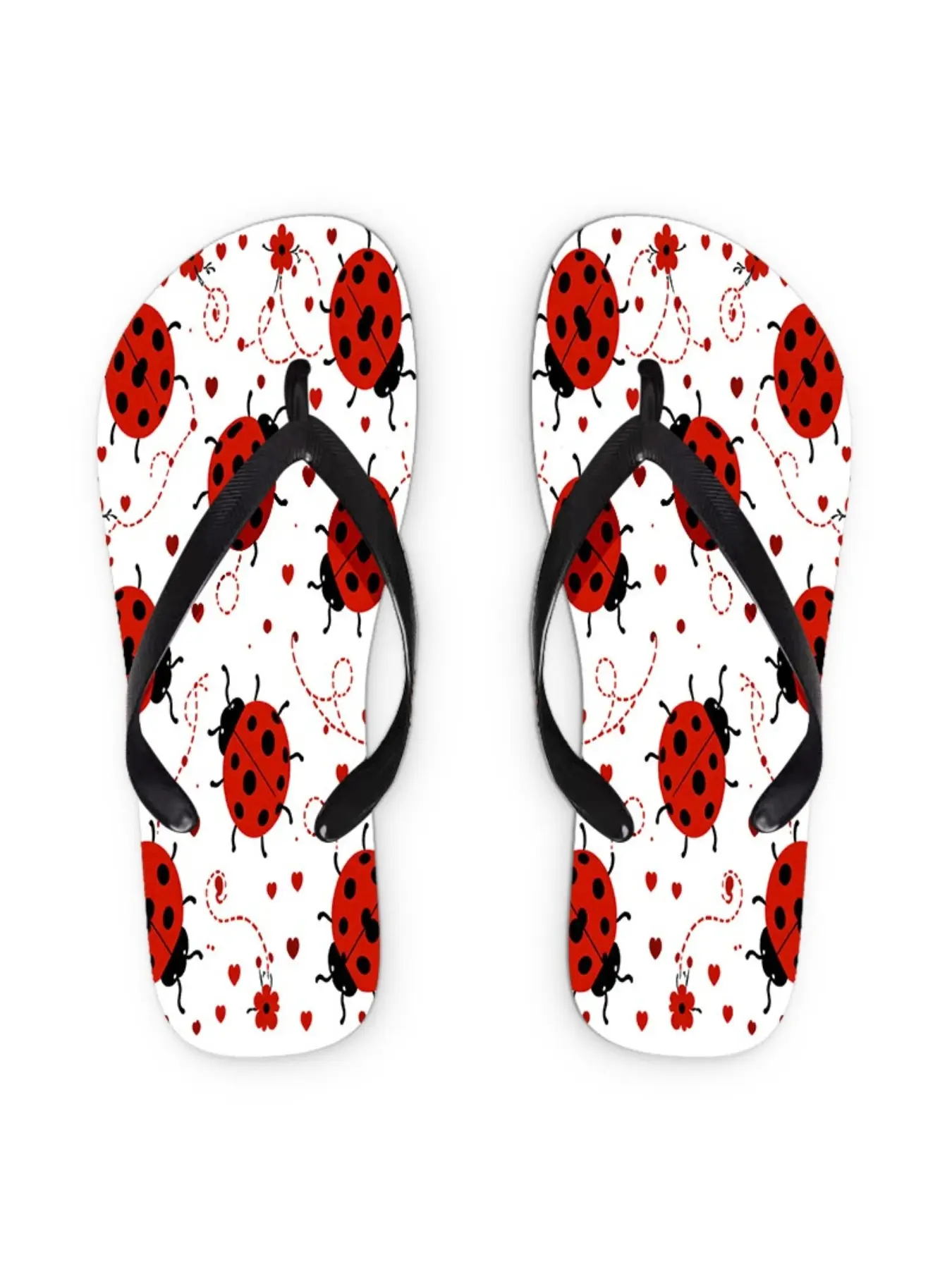 Women's Flip - Flops, Cute Ladybug & Heart Pattern, Multiple Colors & Sizes Available, Comfortable Casual Sandals for Daily Wear, Stylish Summer Footwear with Playful Design, Women Shoes
