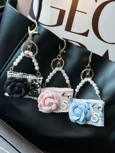 New original camellia bag charm, small Chanel-style fashionable bag model keychain, exquisite key chain