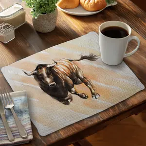 360 stand Polyester Bull Running Watercolor Rustic Placemat - 14x18 in., Kitchen Tableware, Coasters Home Decor for Animal-Themed Aesthetic Spaces