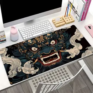 Japanese Oni Style Lion XXL Extended Gaming Mouse Pad, Traditional Asian Big Desk Mat with Non-Slip Rubber Base, Large Office Gaming Mouse Pad, Great Gift