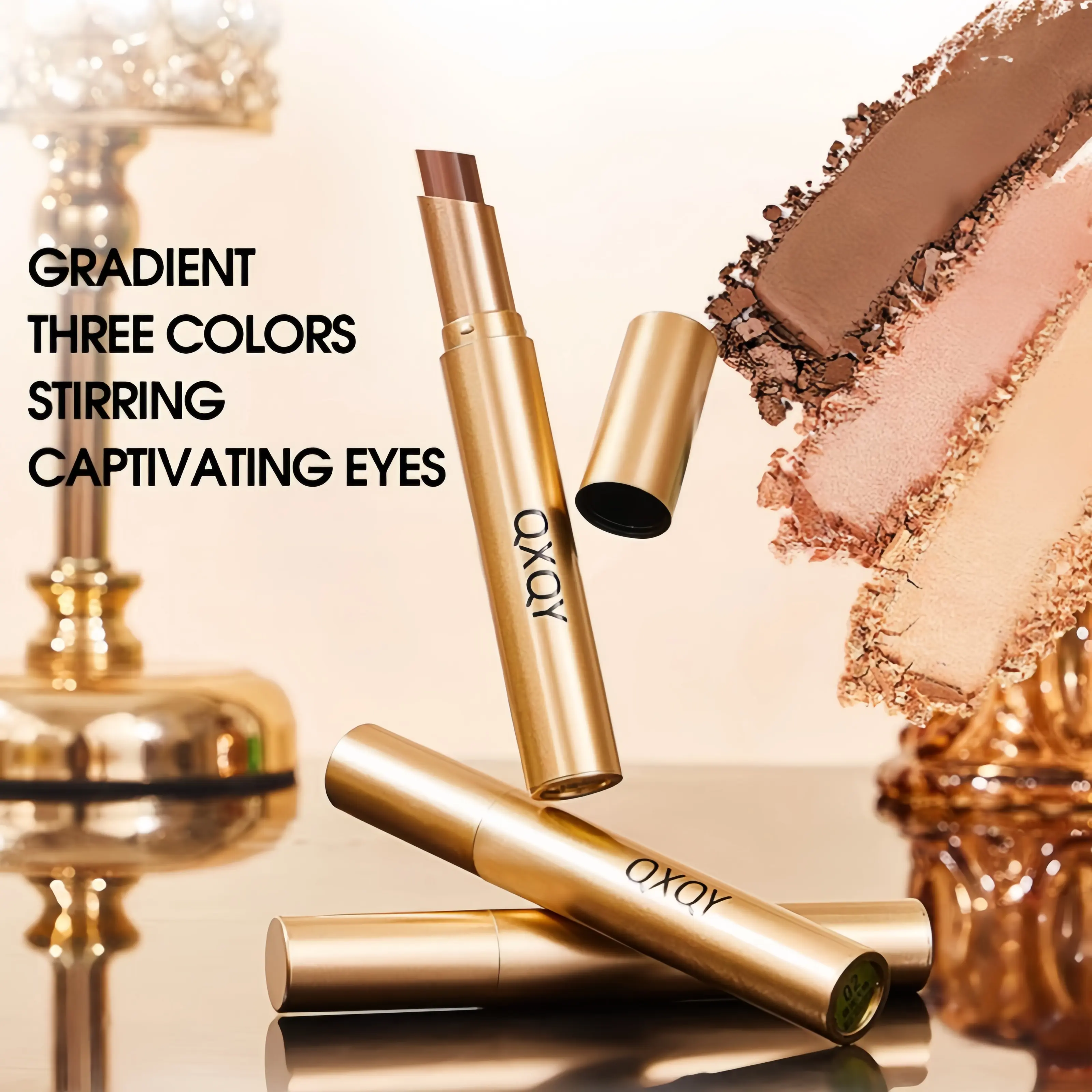 Lazy 3-in-1 Eyeshadow Stick  for Beginners, Smudge-Proof & Waterproof, One-Stroke Creamy Shimmer Eyeshadow Longwear Liquid Eyeliner  Color-Changing Lip Oil, Shiny Diamond Finish