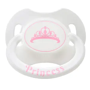 LittleForBig Bigshield Generation-II Adult Sized Pacifier "Princess" Crown Pattern White Comfortable Stylish with Clear Silicone Nipple Dust Cap