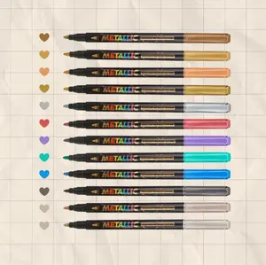Noluck 12pcs Metallic Marker Pens, Mixed Colors, Medium Tip, Compatible with Plastic Surfaces, Can Be Mixed for Painting, Rock Crafts, Card Making, Scrapbooking, And Photo Albums