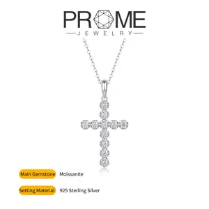 （J052）S925 Silver Synthetic Moissanite Cross  Necklace（45CM）