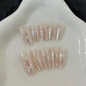 greenbelle 10pcs handmade press on nails coffin almond bubble bath luxury creative design medium hand drawn false nails medium acrylic nail art kits