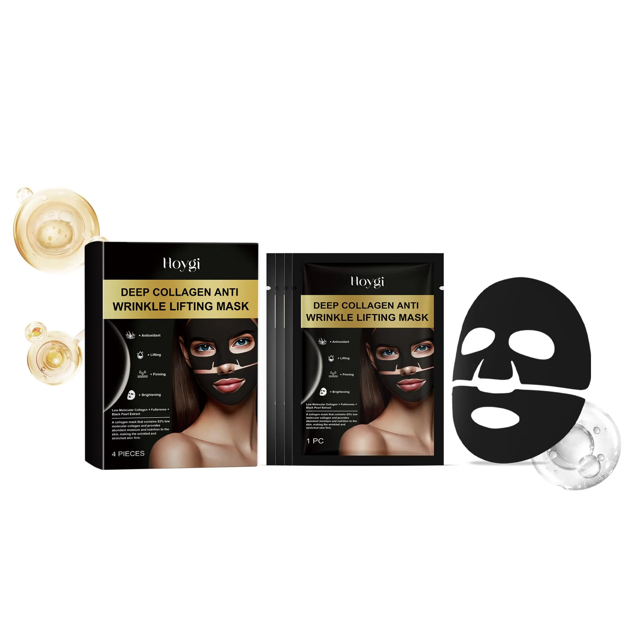 Deep Collagen Anti-Wrinkle Lifting Mask - 4 Pieces Set for Daily Use, Lightweight, Moisturizing, Brightening, Radiant Glow, Sensitive Skin Friendly Gentle Body Care