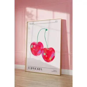Cherry watercolor art, Trendy holographic wall art, Retro colorful gradient poster, Aesthetic print, Vintage euphoria print, Pastel Print Decor Decoration Glossy Gift