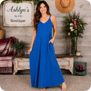 Casually Classy ZENANA Ocean Blue V Neck Cami Maxi Dress
