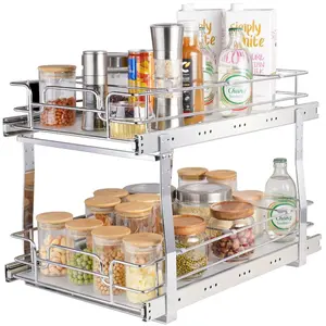 VEVOR 2 Tier 12Wx 17D Pull Out Cabinet Organizer, Heavy Duty Slide Out Pantry Shelves, Chrome - Plated Steel Roll Out Drawers, Sliding Drawer Storage for Inside Kitchen Cabinet, Bathroom, Under SinkVEVOR Super Brand Day