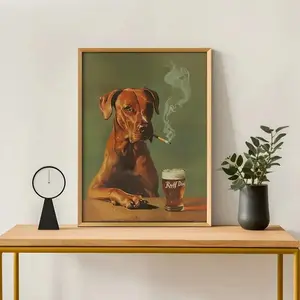 Vintage Rottweiler Dog Beer Humor Canvas Wall Art, Unframed Retro Decor for Man Cave Game Room Living Room Bar, High-Quality Print, Durable Home Decoration