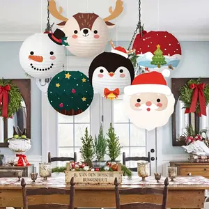 6pcs Christmas Paper Lantern Set - Handmade, Holiday Decorations with Cartoon Snowman and Santa Claus Patterns, Suitable for DIY Party Celebrations