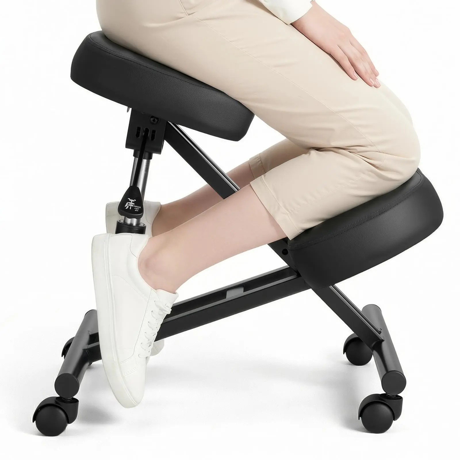 【SummerFinds】VEVOR Ergonomic Kneeling Chair with Wheels, Mobile X-Shaped Posture Knee Chair with Adjustable Height & Thick Foam Cushions, Natural Relief for Neck or Back Pain for Home, Office or Meditation, Black