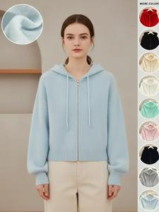 women's solid zip up hooded sweater cardigan, casual long sleeve jumper cardigan for fall & winter, women's knitwear for daily wear, tops, womenswear