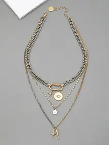 Metal simple gold and silver two-color multi-layer necklace, Layered necklaces, Cuban link necklace, personalized eye pendant stacking necklace for women, suitable for daily wear during the back-to-school season, and a gift for Teacher's