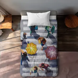 Begin Home Decor C1DCTXLWDC2V06 People Crossing the Street Twin Size Extra Long Duvet Cover - Woman Street Scenery