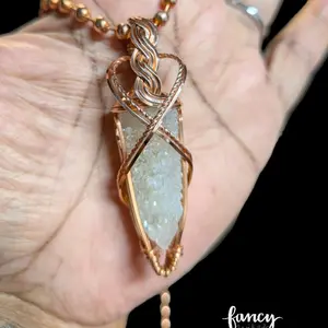 Wire Wrapped Congolese Spirit Quartz and Copper Pendant (Intermediate Wrapped Style)
