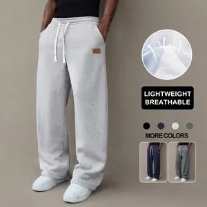 Men’s lightweight casual pants — comfortable straight-leg trousers for summer everyday wear; casual home pants with a drawstring elastic waistband design; long pants
